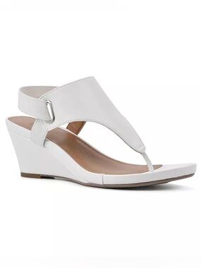 White Mountain All Dres White Wedge Thong Sandal Sz 9.5 BNWB